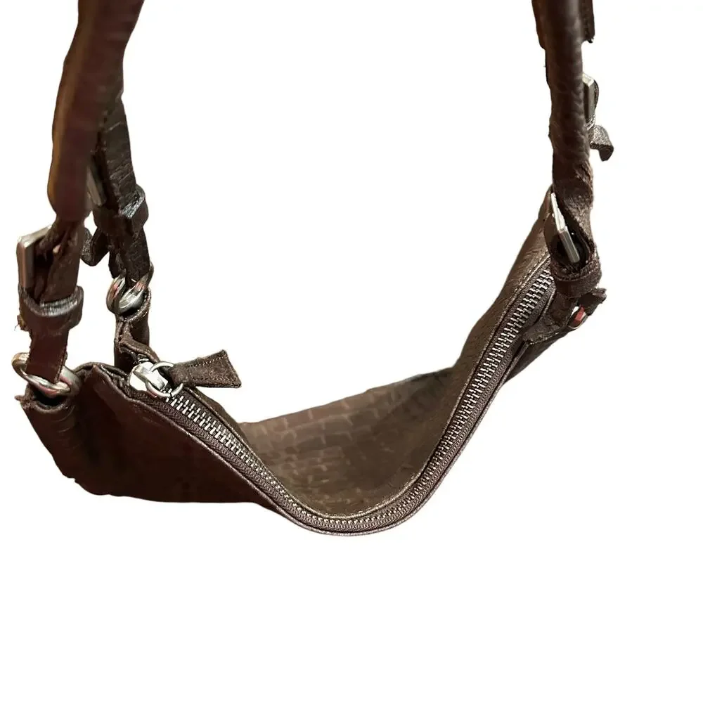 Bonini Womens brown croc embossed leaher handbag